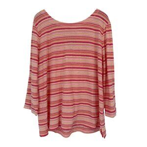 T By Talbots Womens XL Striped Cotton Long Sleeve Top shirt knit  Pink Orange